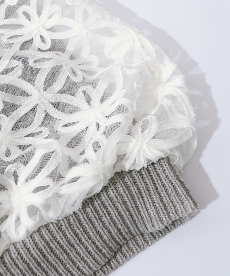 花柄チュール重ねニットブルゾン-18