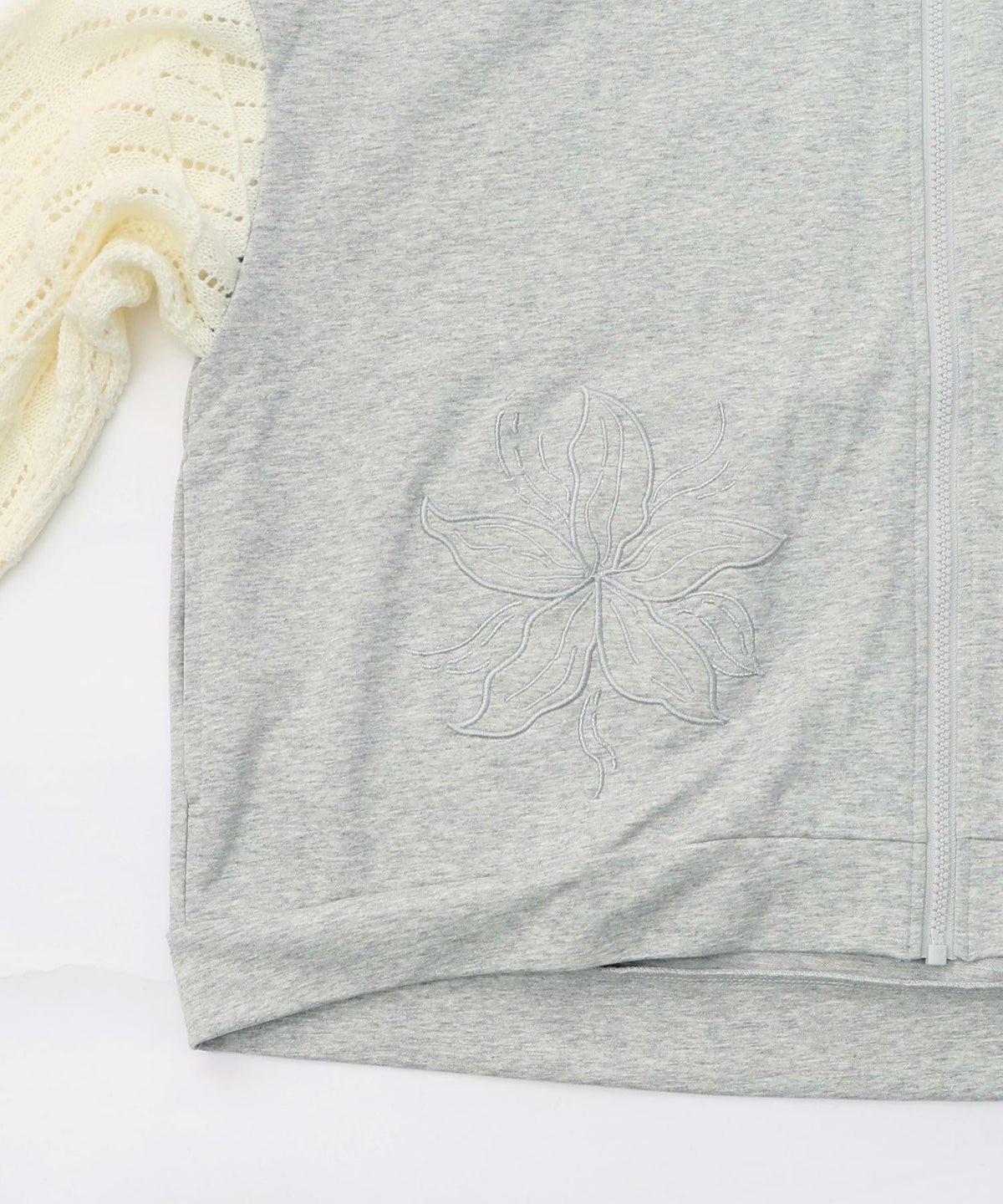 花刺繍アップリケ×ニット切替パーカー-15