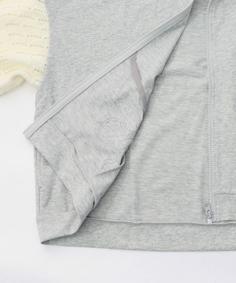 花刺繍アップリケ×ニット切替パーカー-16