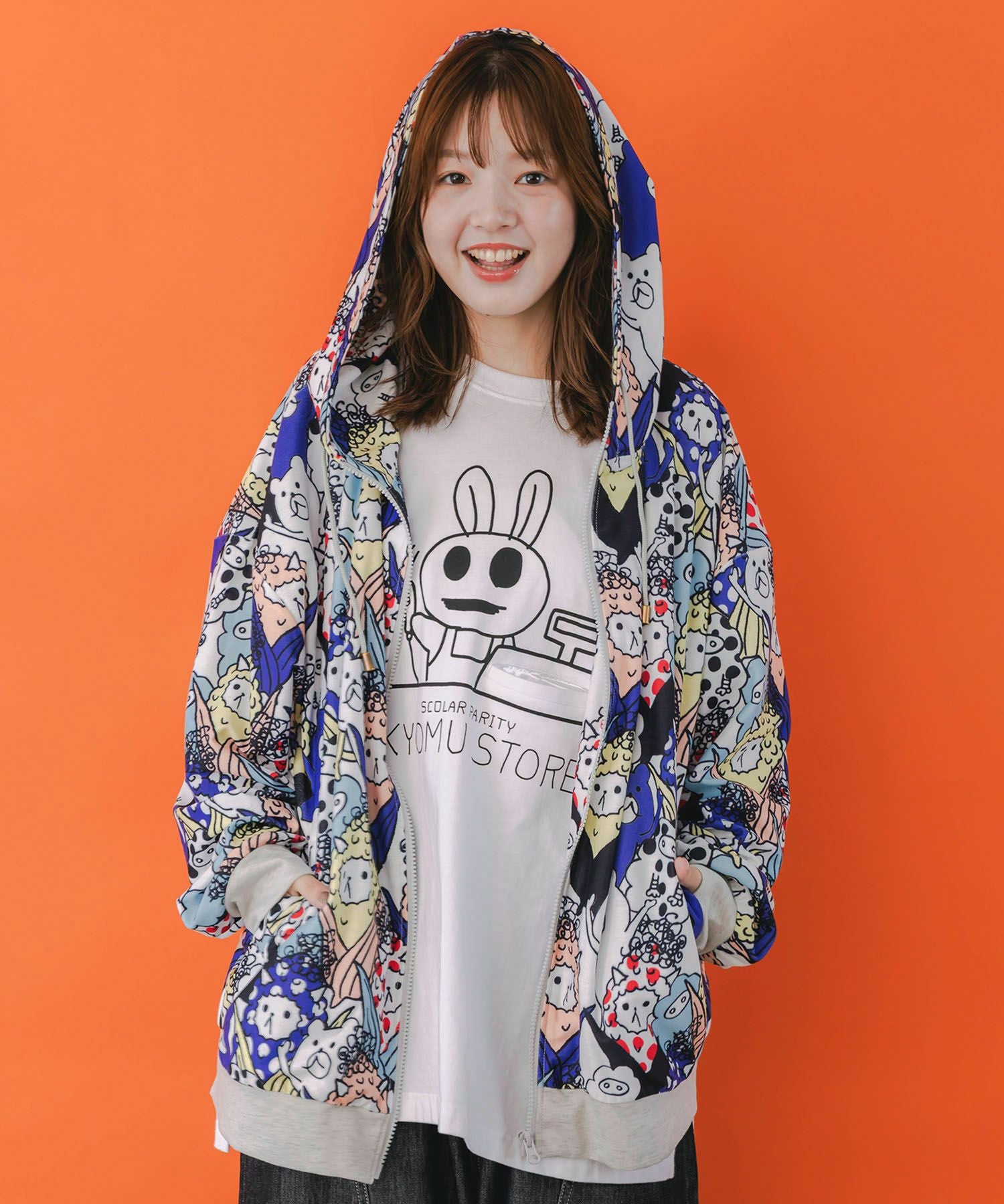 353114：カラフルにゃんもろこし尽くしパーカーの通販-ScoLar