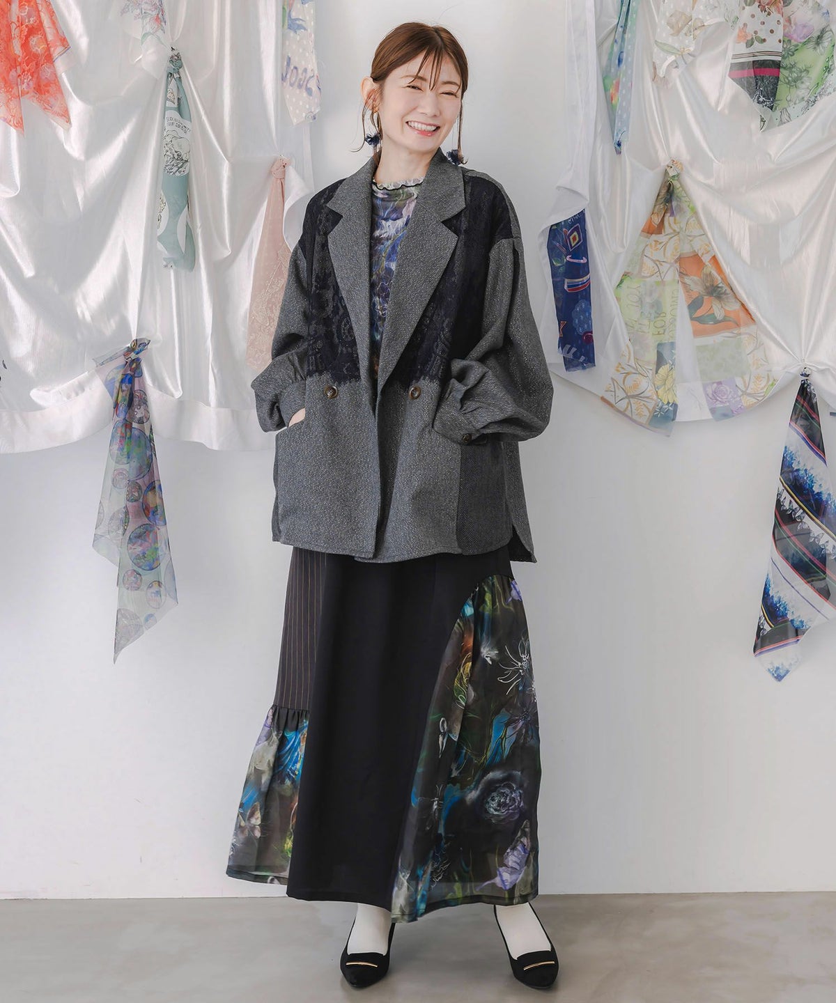 レースと蝶々の異素材切替ジャケット-2