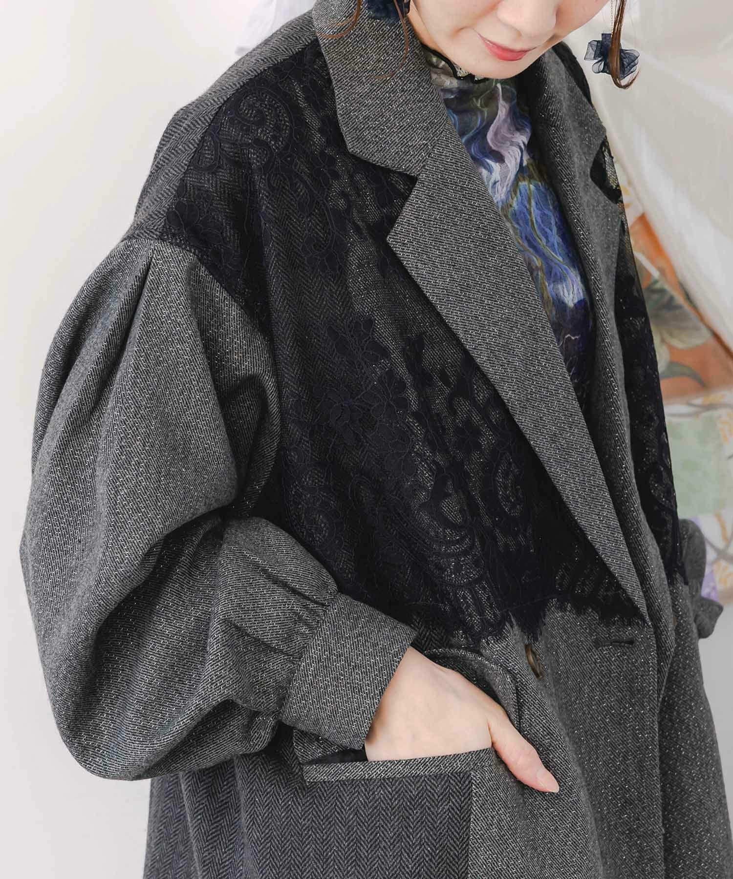 553229：レースと蝶々の異素材切替ジャケットの通販-ScoLar