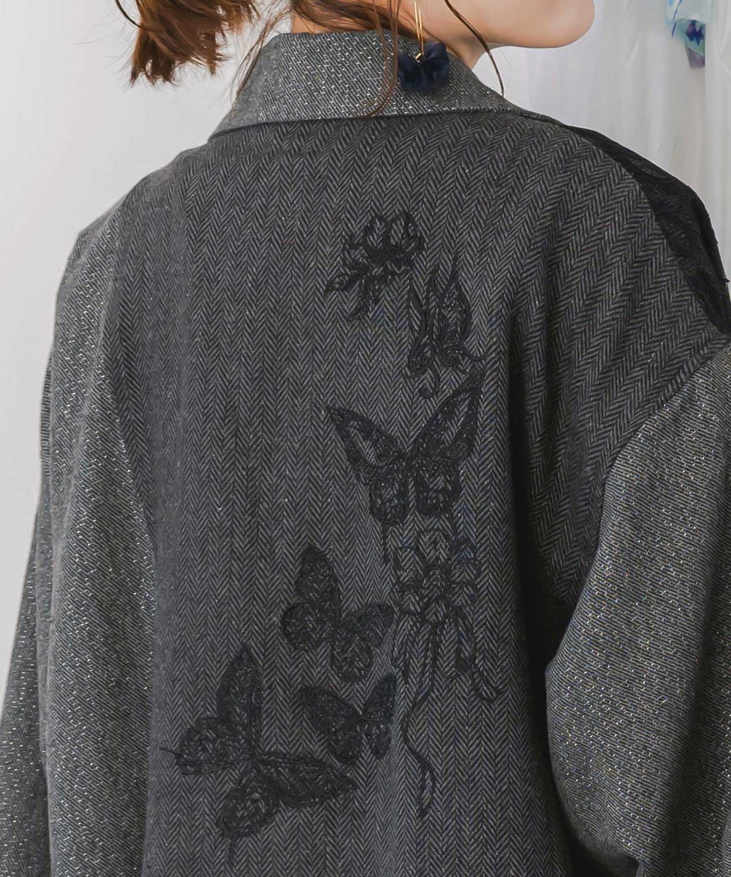 553229：レースと蝶々の異素材切替ジャケットの通販-ScoLar