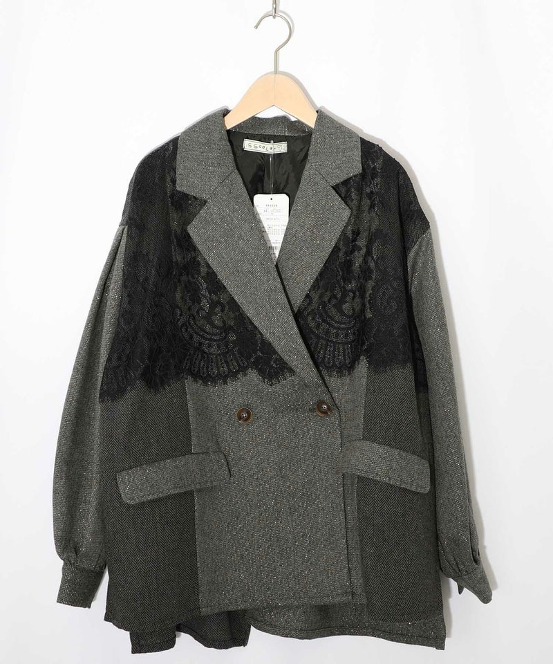 レースと蝶々の異素材切替ジャケット-9