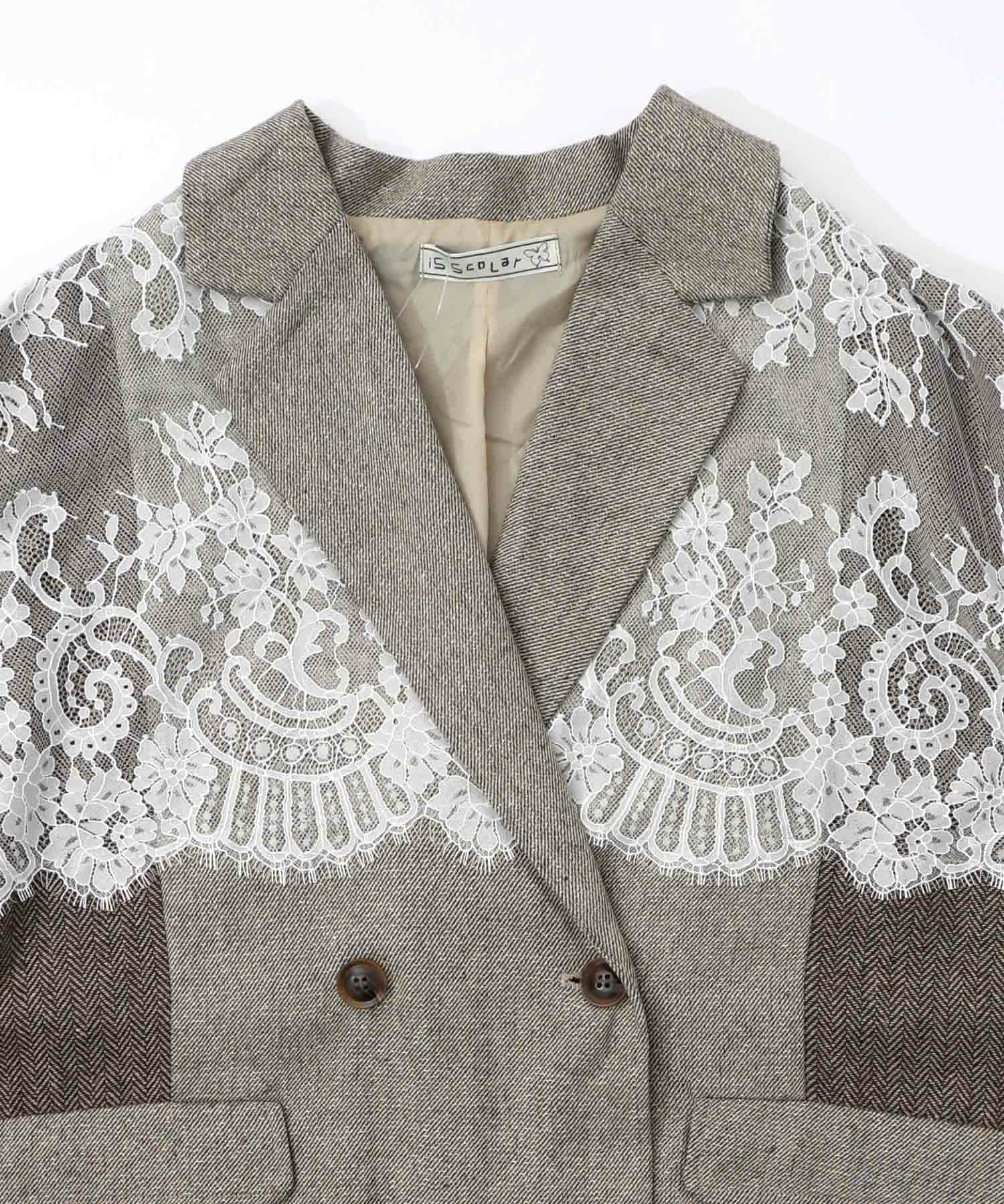 553229：レースと蝶々の異素材切替ジャケットの通販-ScoLar
