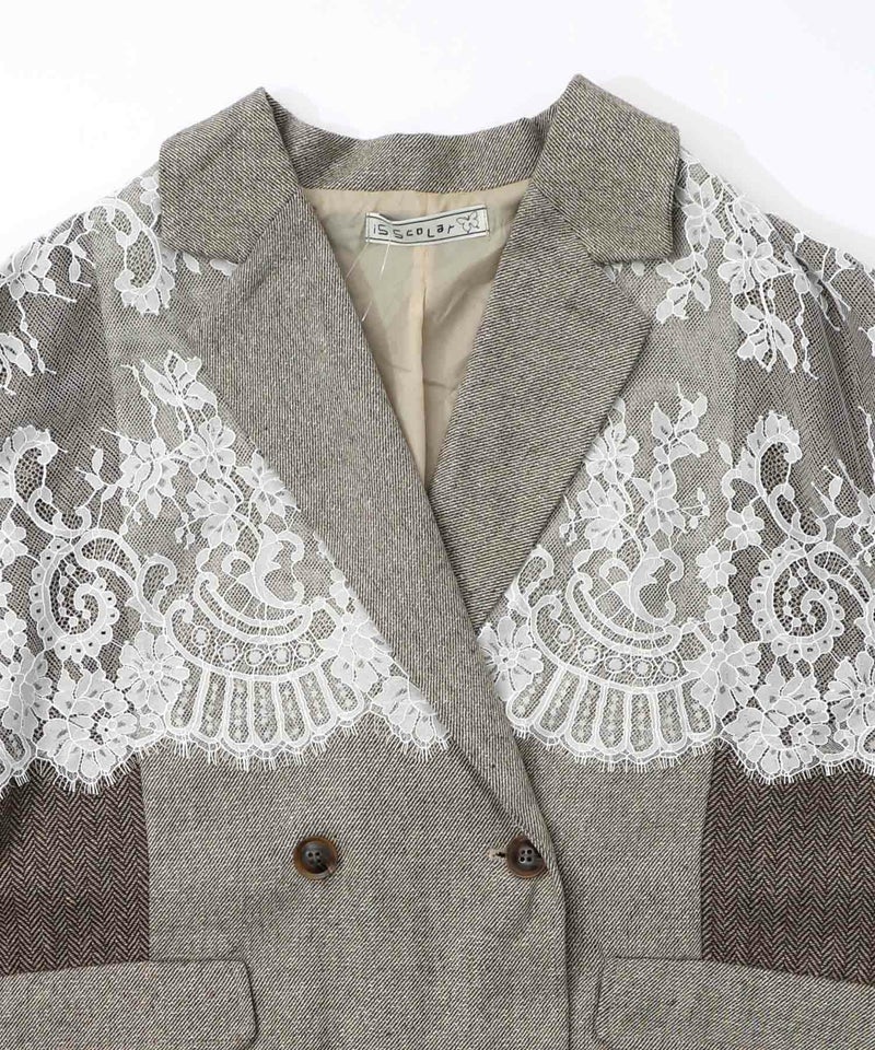 レースと蝶々の異素材切替ジャケット-15