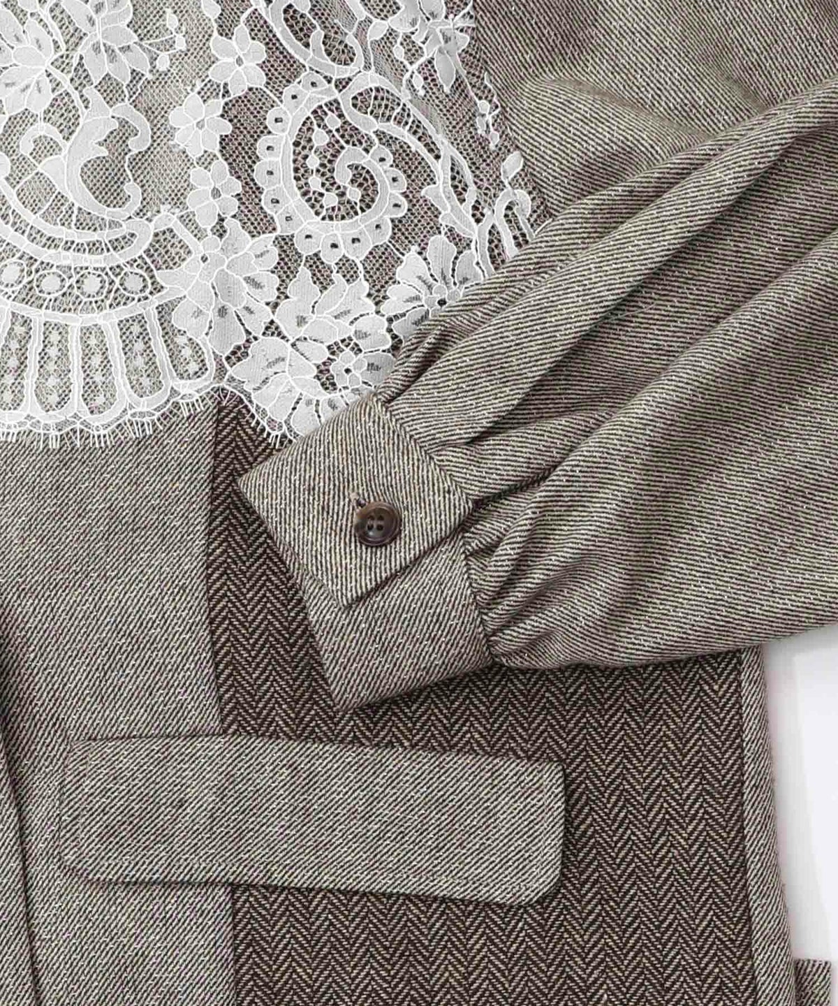 レースと蝶々の異素材切替ジャケット-18