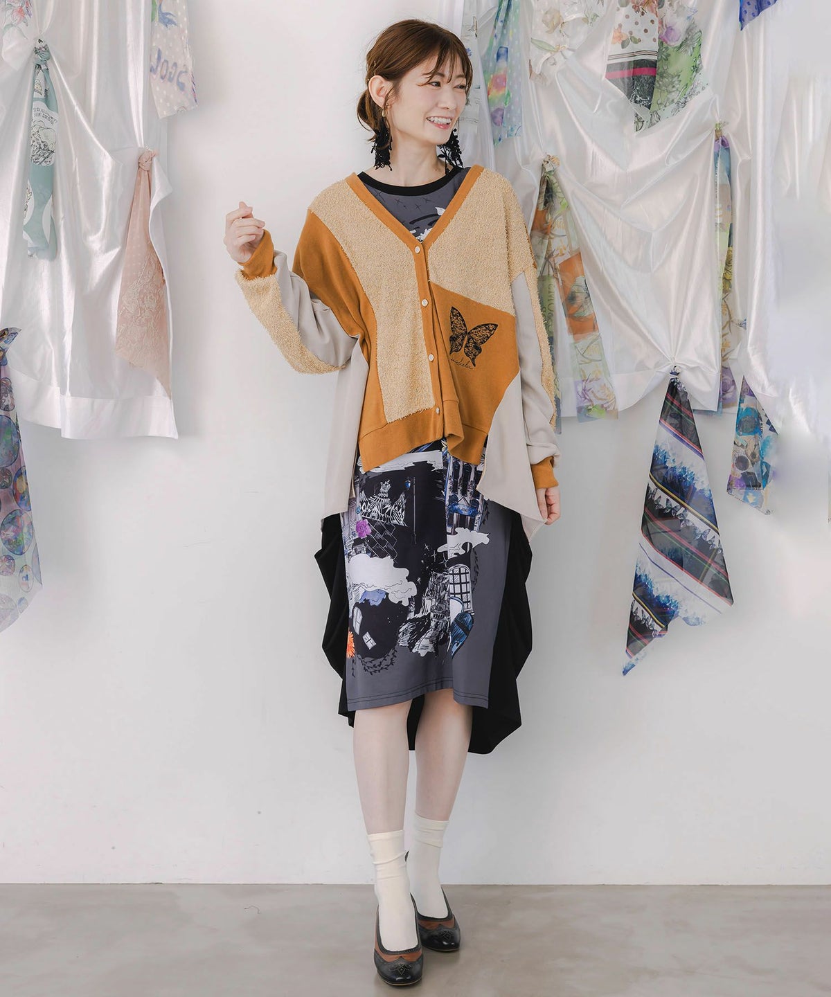 蝶々の異素材切替カーディガン-2