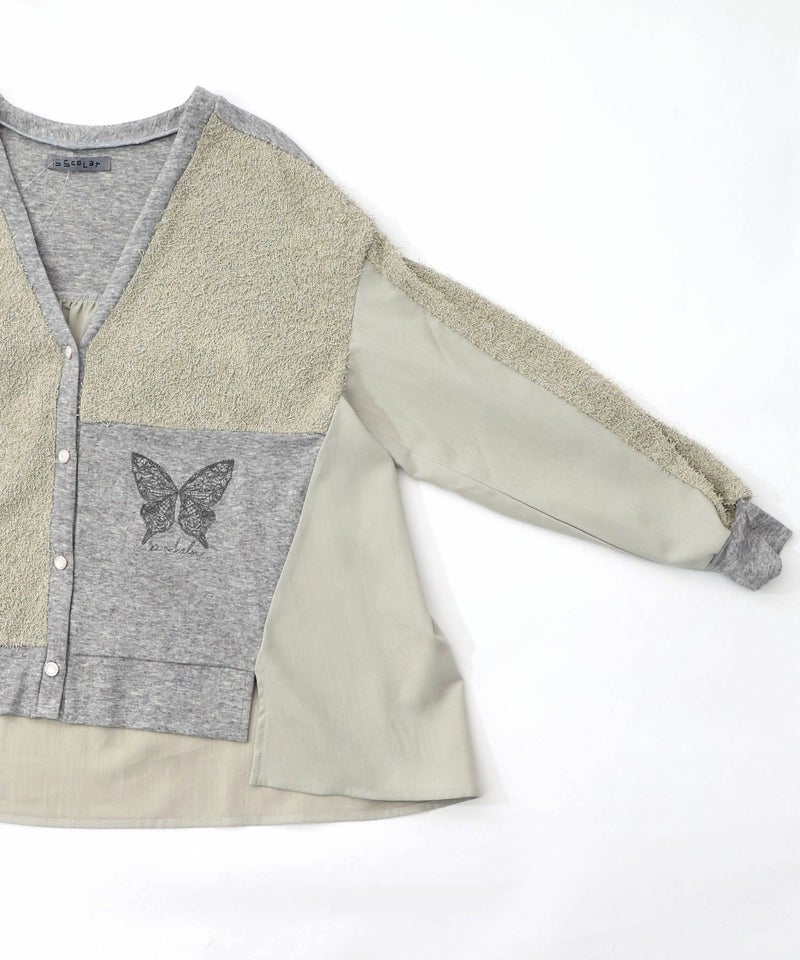 蝶々の異素材切替カーディガン-19