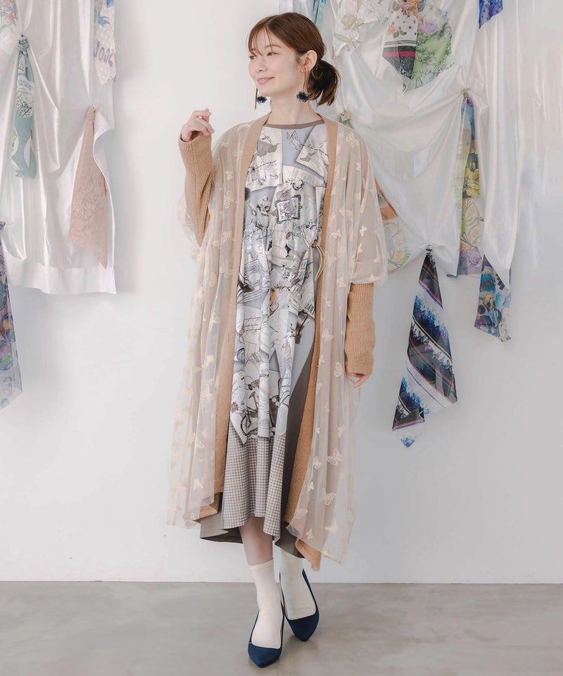 蝶々チュール×ラメ入りニットカーディガン-3