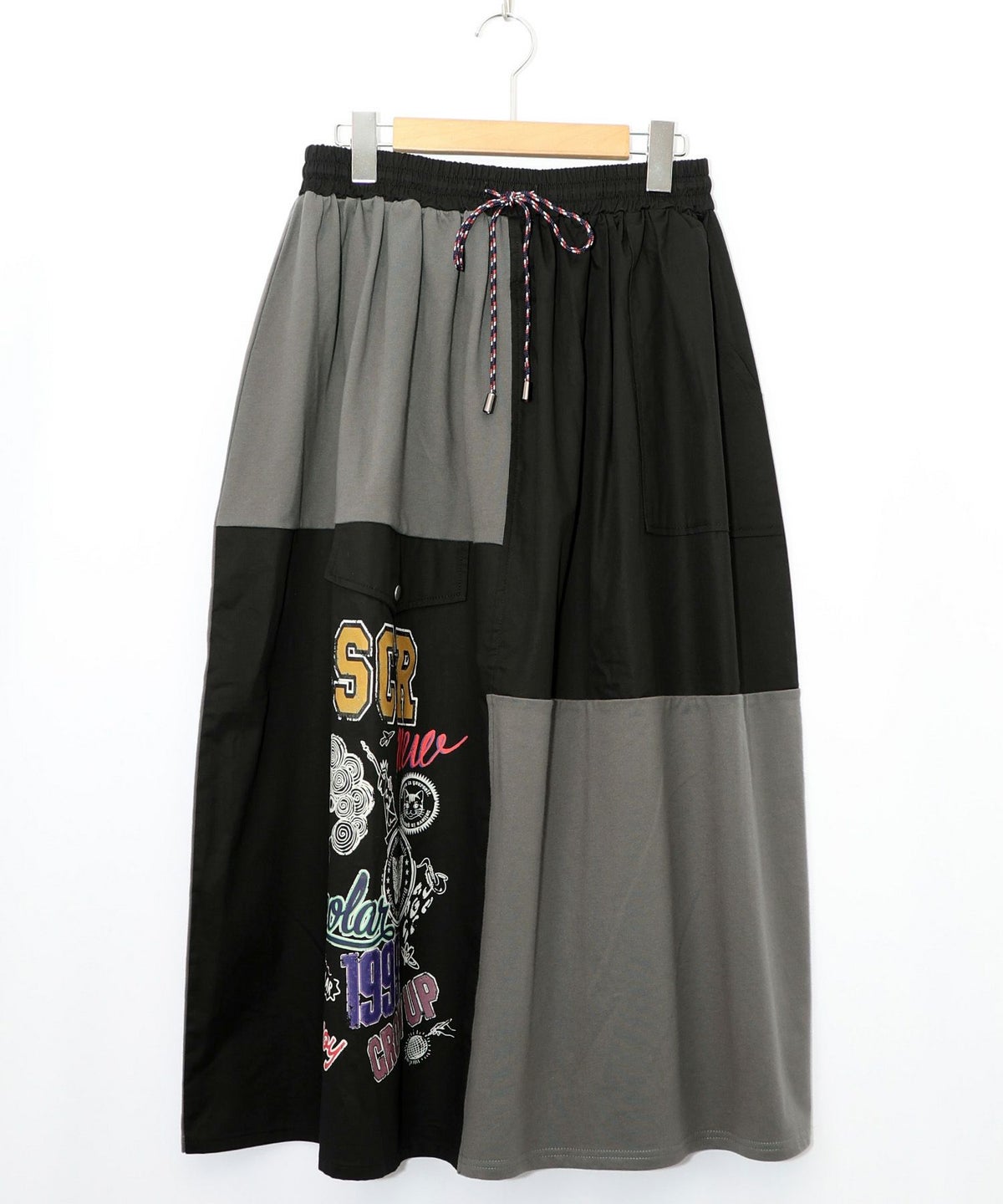 レトロ異素材バイカラーワークスカート-14