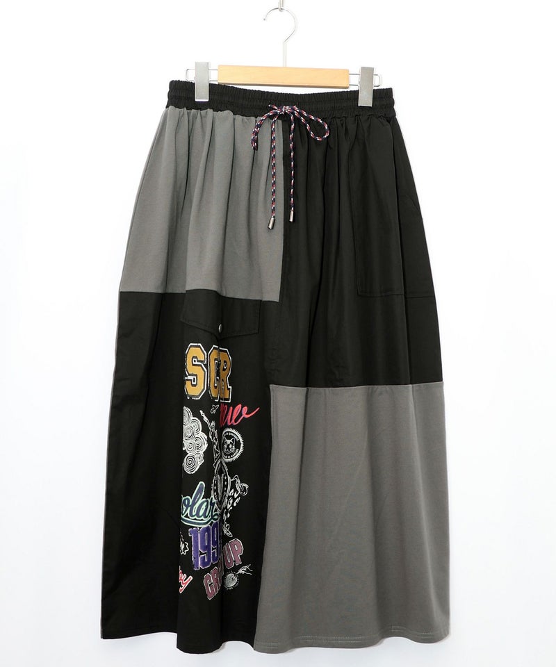レトロ異素材バイカラーワークスカート-14