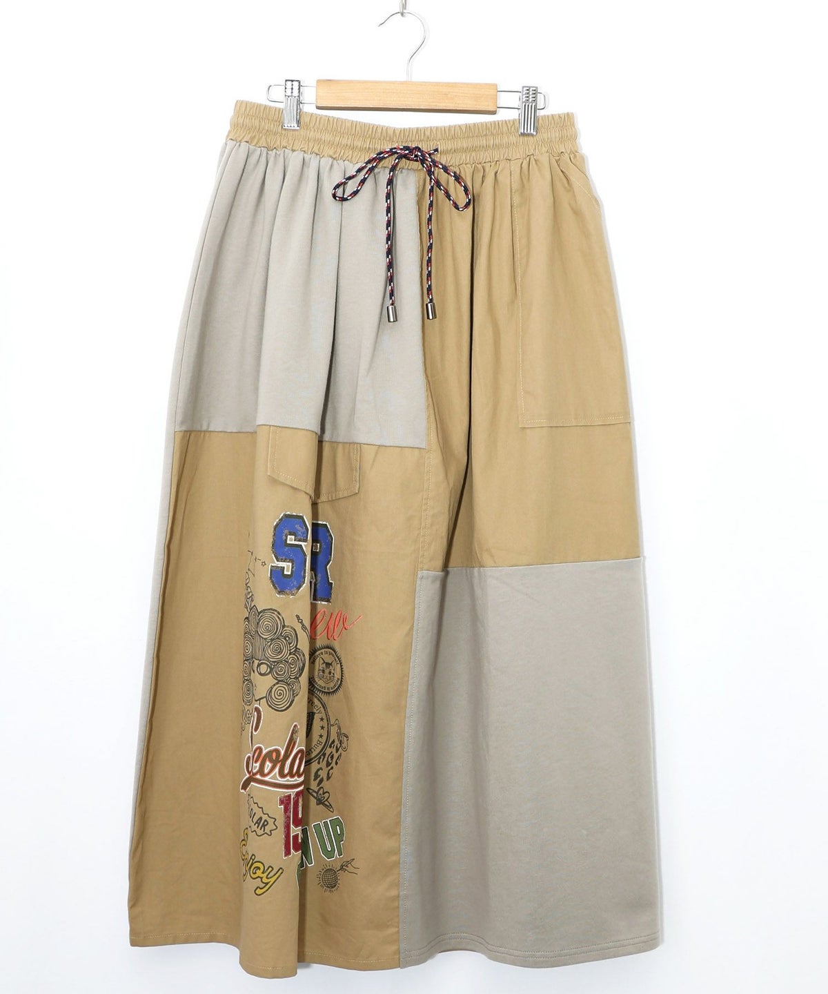 レトロ異素材バイカラーワークスカート-20