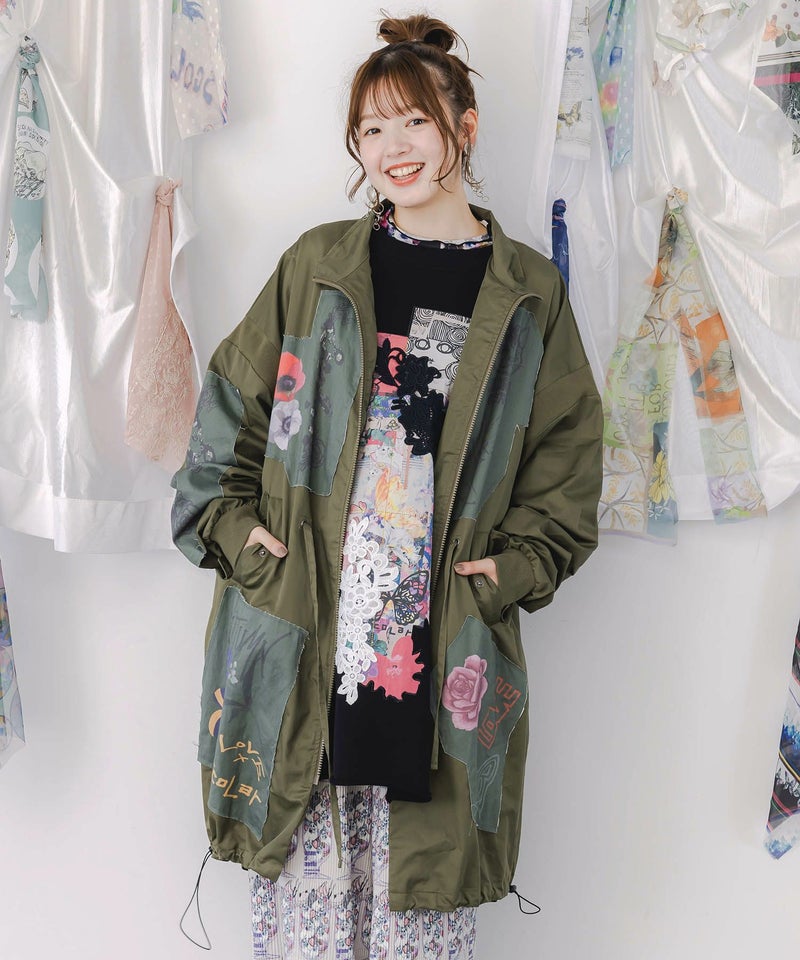 花のアップリケロングブルゾン-3