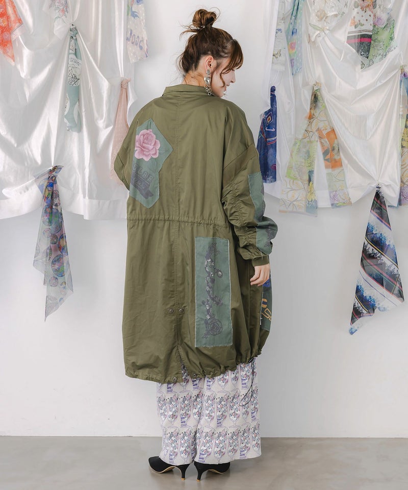 花のアップリケロングブルゾン-5