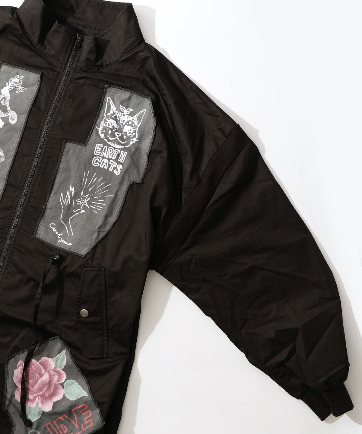 花のアップリケロングブルゾン-17