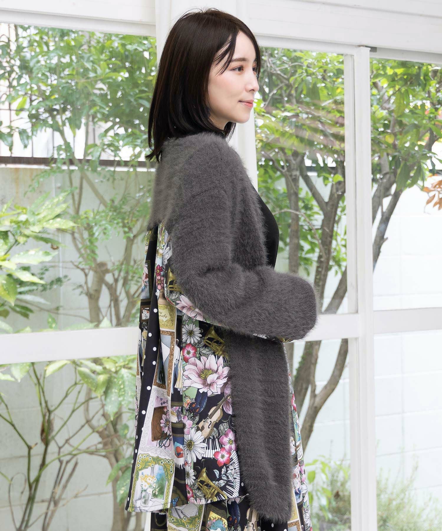 553255：芸術と音楽と花のコラージュ柄ロングカーディガンの通販-ScoLar