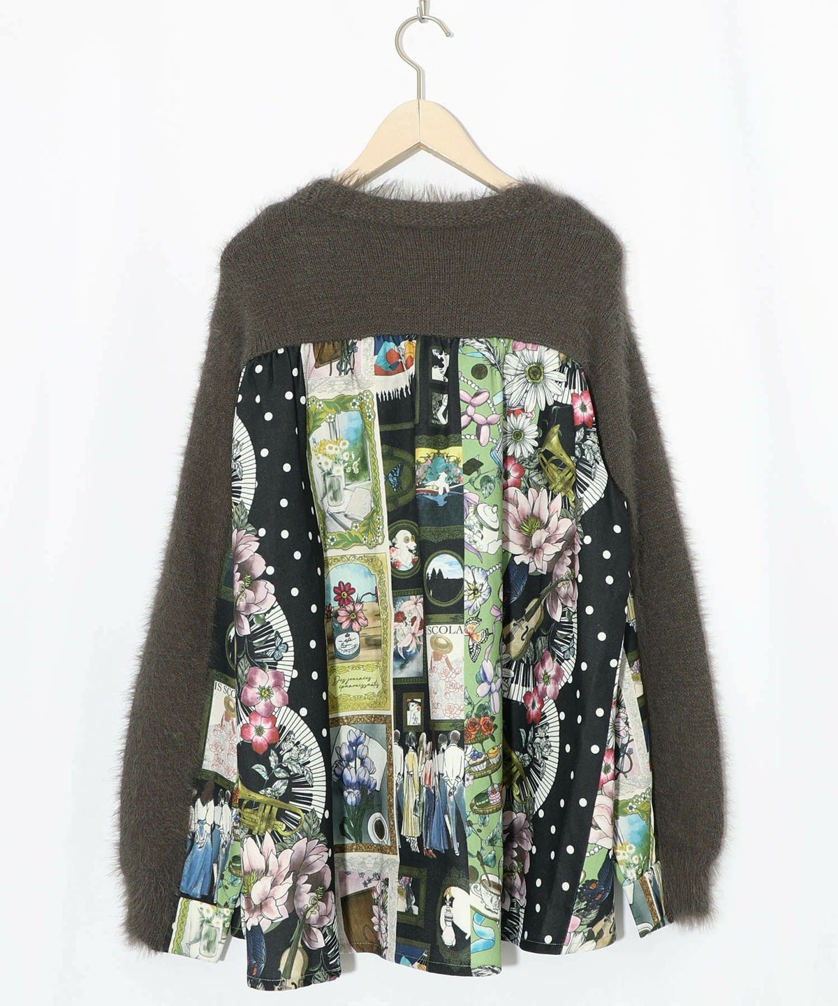 芸術と音楽と花のコラージュ柄ロングカーディガン-10
