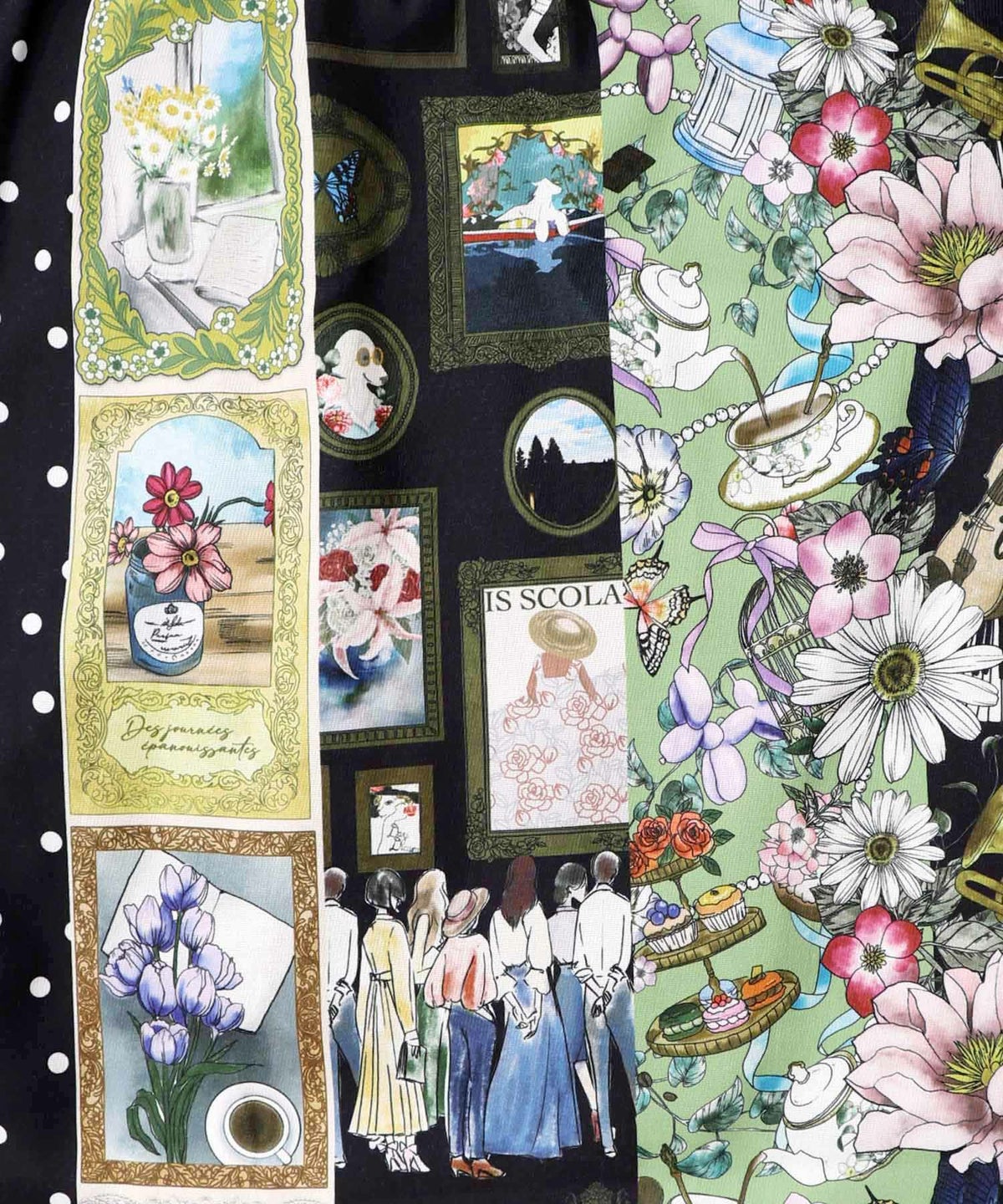 芸術と音楽と花のコラージュ柄ロングカーディガン-11