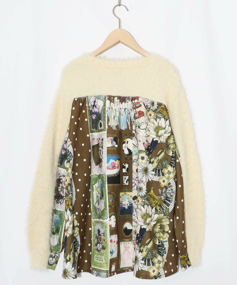 芸術と音楽と花のコラージュ柄ロングカーディガン-13