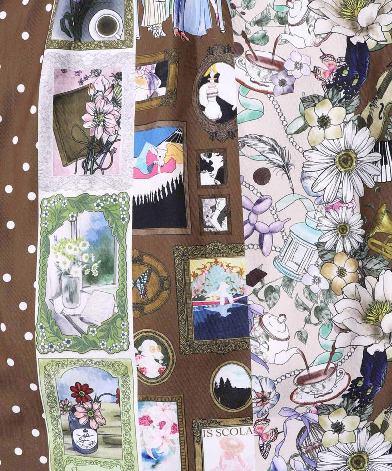 芸術と音楽と花のコラージュ柄ロングカーディガン-14