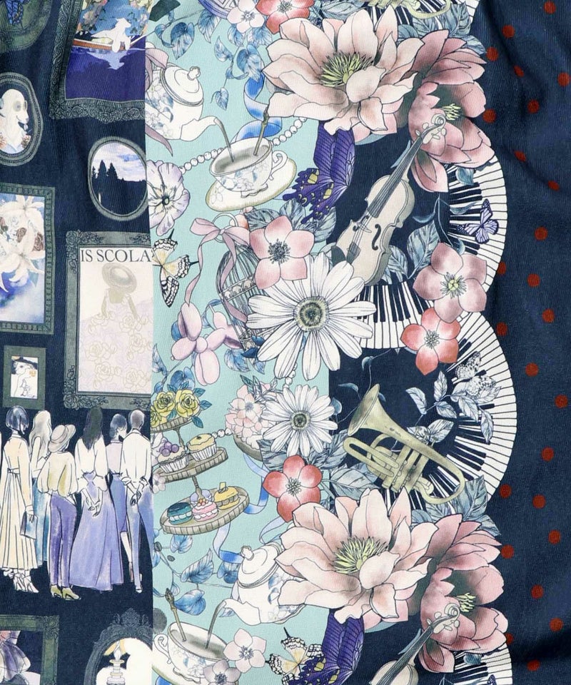 芸術と音楽と花のコラージュ柄ロングカーディガン-17