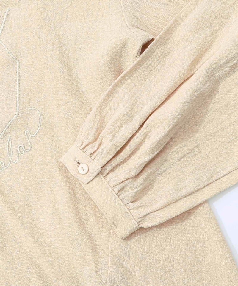 チェック柄×フリンジ花刺繍ノーカラーシャツ-17