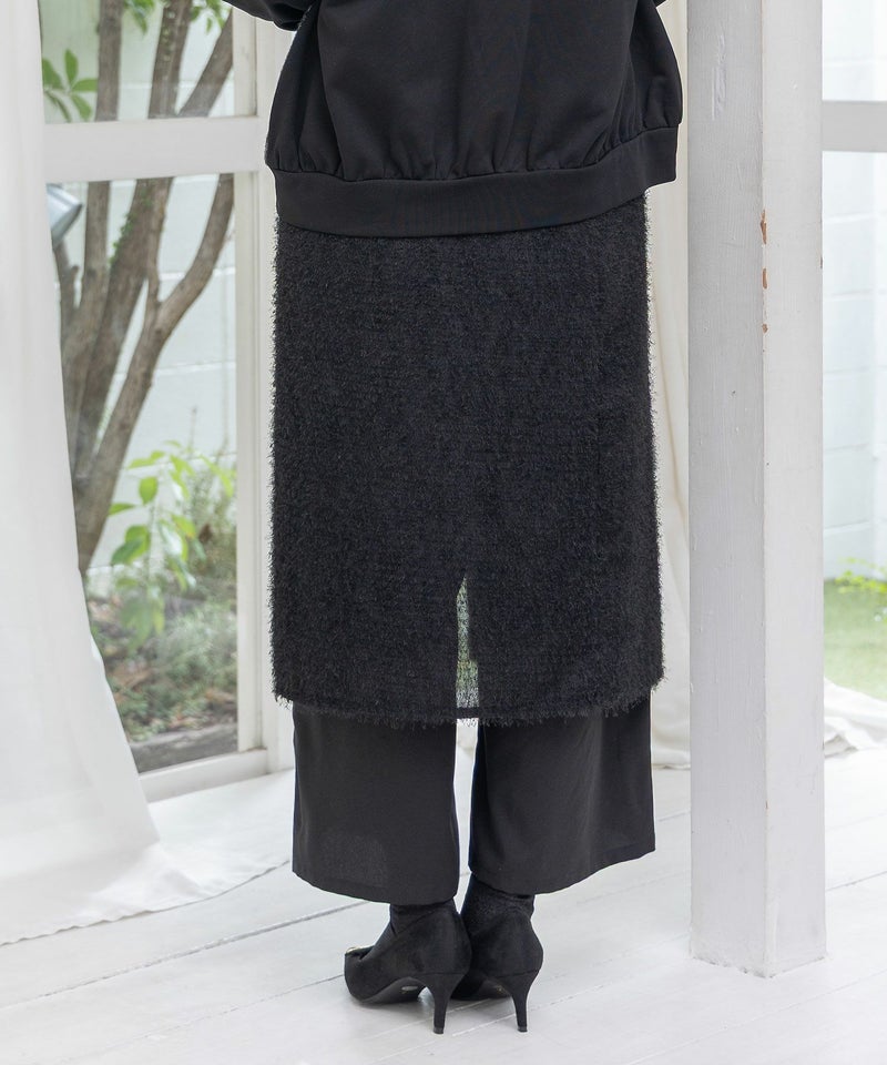 フリンジシフォン巻きスカート付き花刺繍パンツ-6