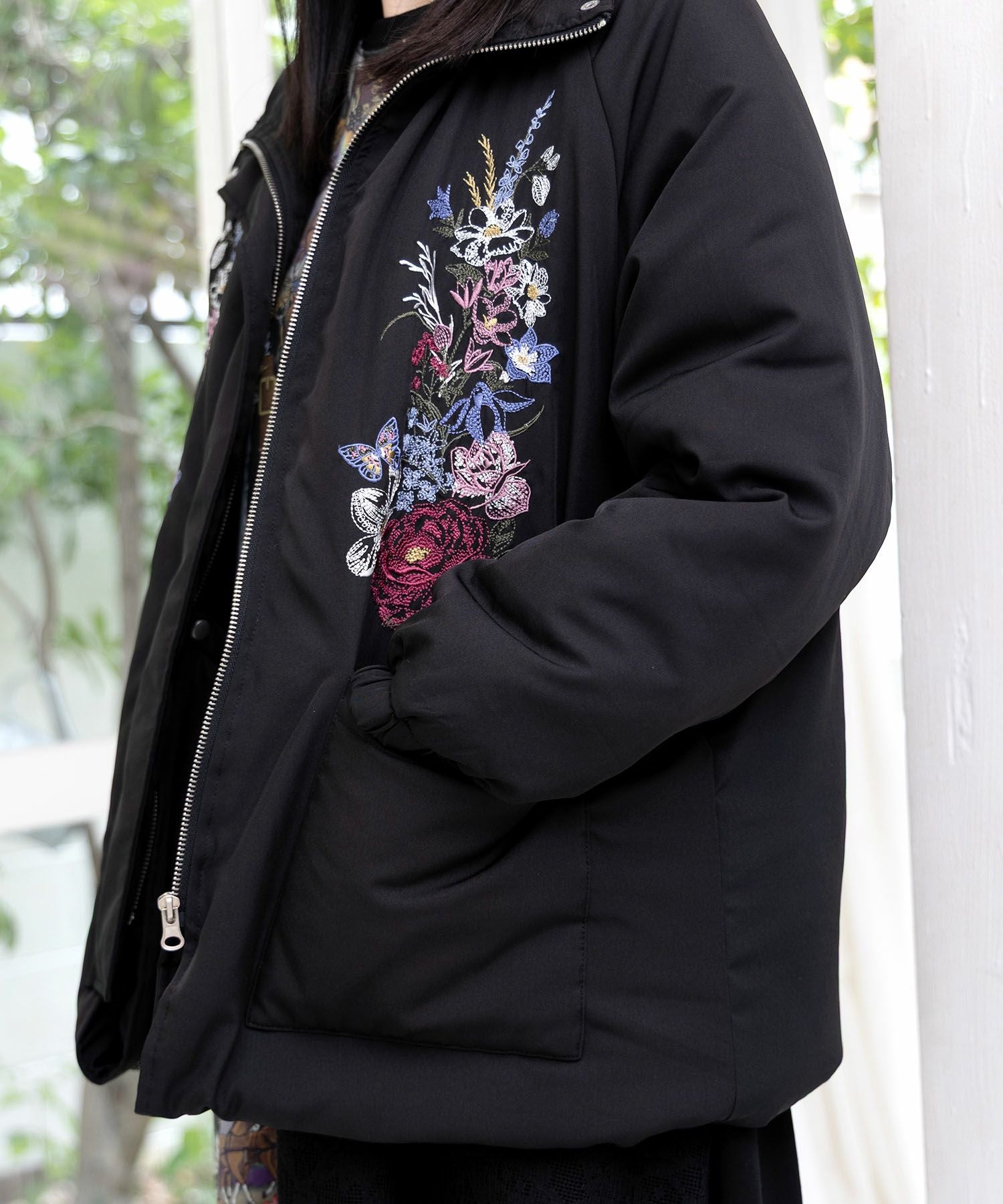 553252：着丈調整可能2way 花刺繍中綿ロングブルゾンの通販-ScoLar