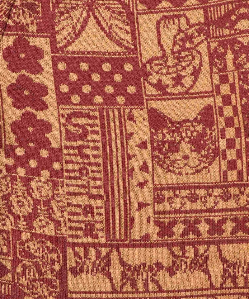 ネコと蝶と植物のエスニック風ニットパンツ-11