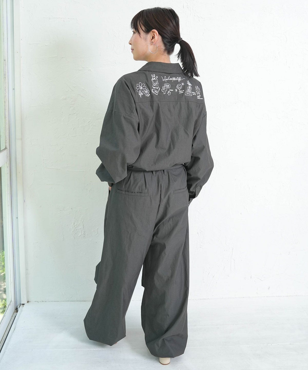 Parityキャラ宇宙刺繍 洗い加工ジャンプスーツ-5