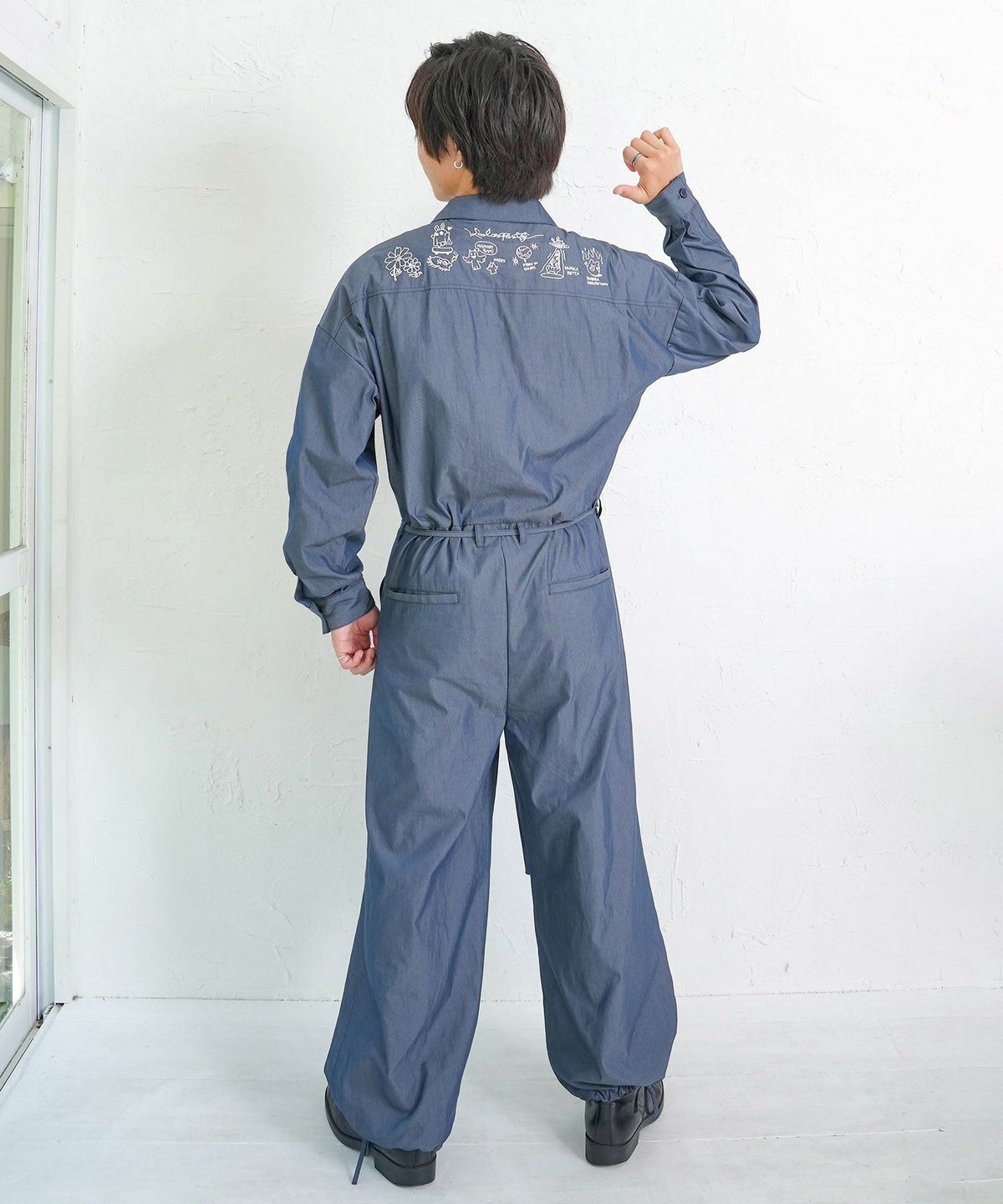 Parityキャラ宇宙刺繍 洗い加工ジャンプスーツ-15