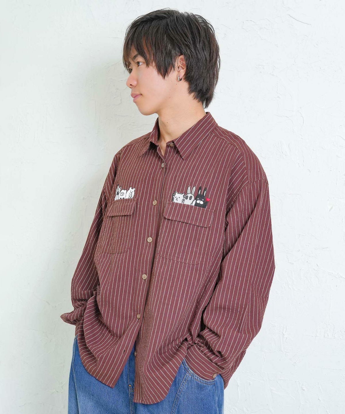 ひょっこりParity刺繍のストライプシャツ-9