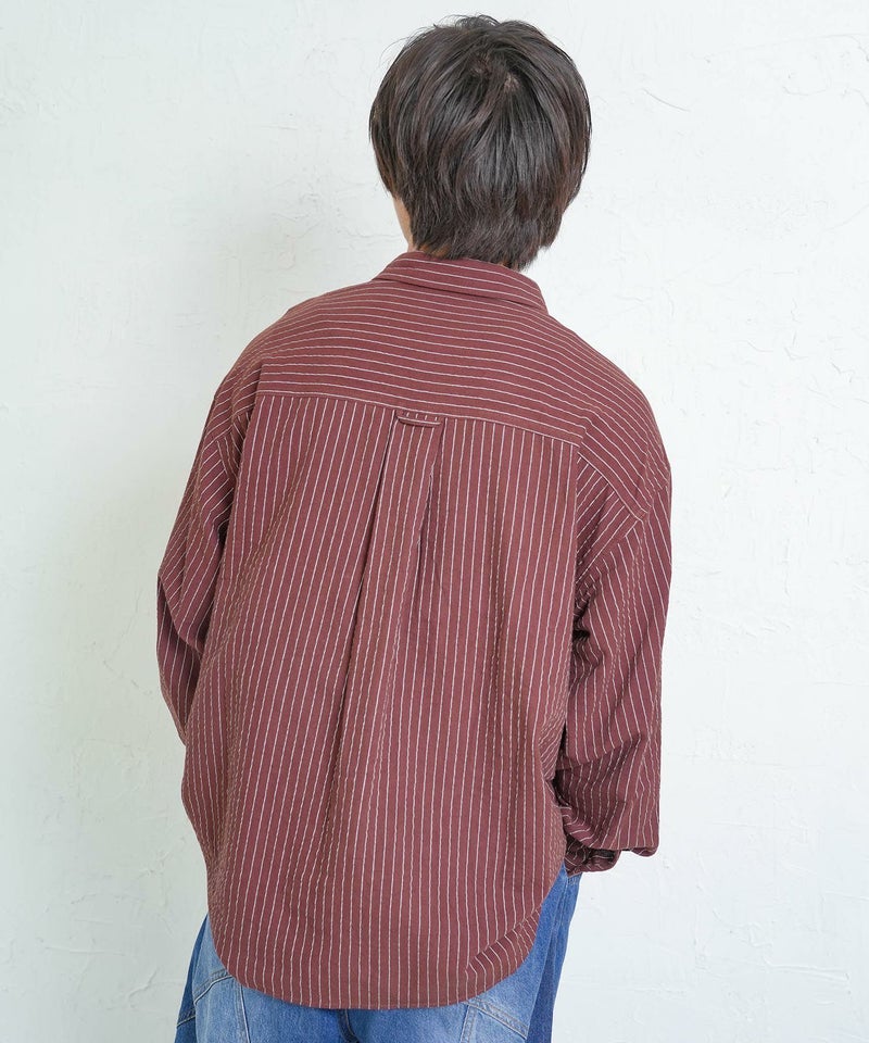 ひょっこりParity刺繍のストライプシャツ-10