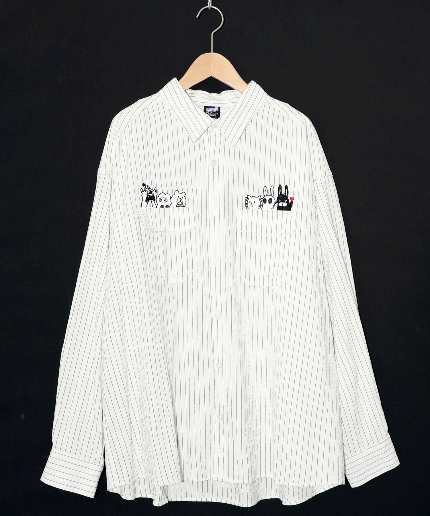 353125：ひょっこりParity刺繍のストライプシャツの通販-ScoLar