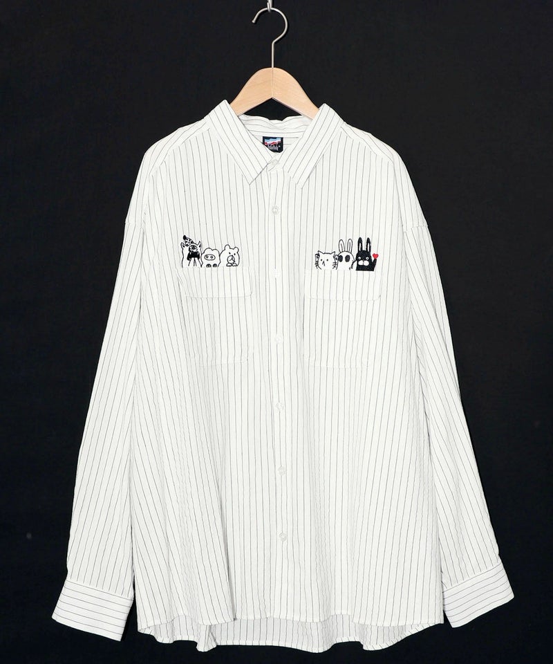 ひょっこりParity刺繍のストライプシャツ-13