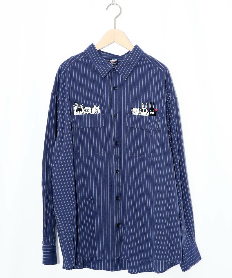 ひょっこりParity刺繍のストライプシャツ-1616