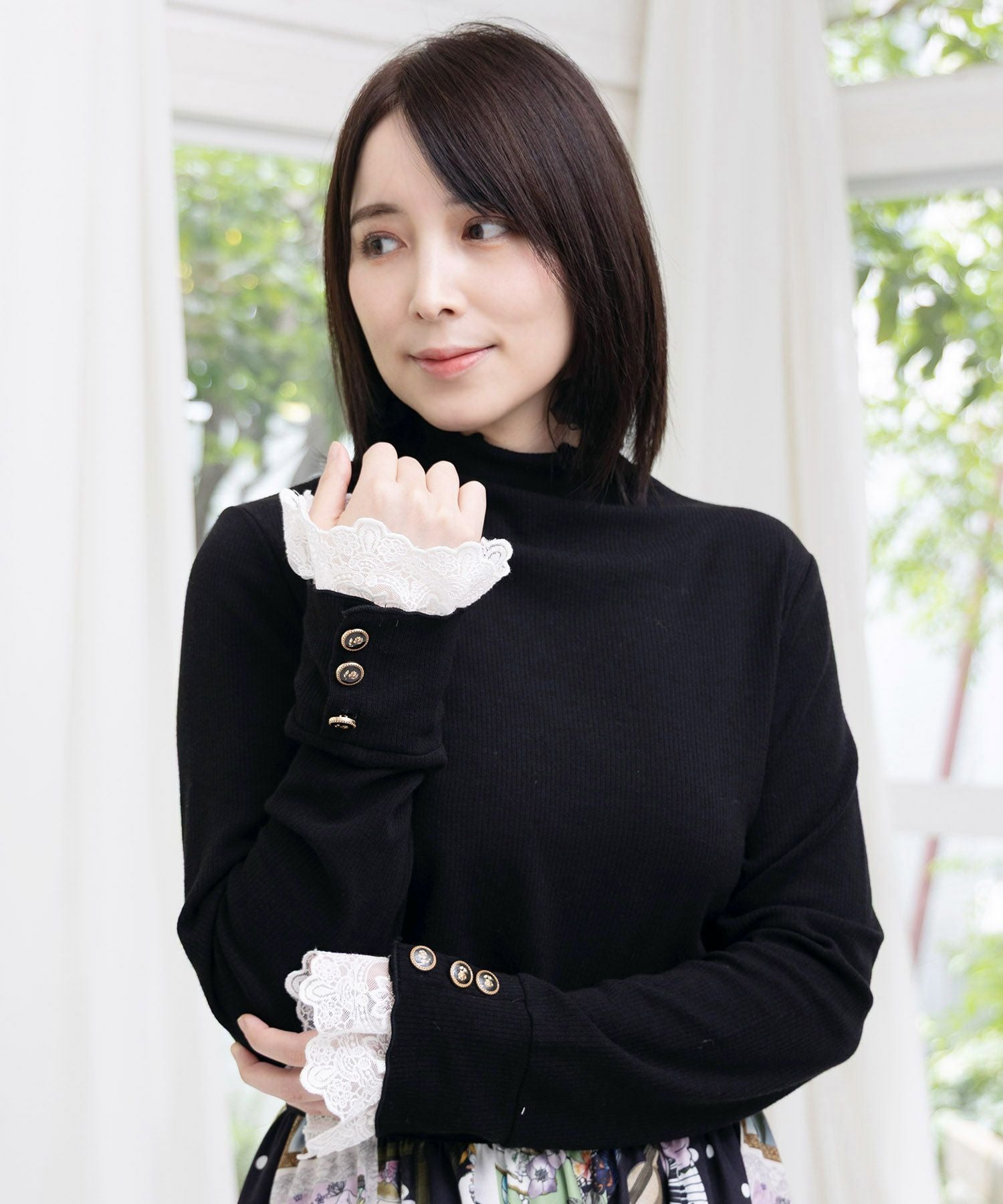 553257：起毛テレコ×レース袖 ニットロンTの通販-ScoLar