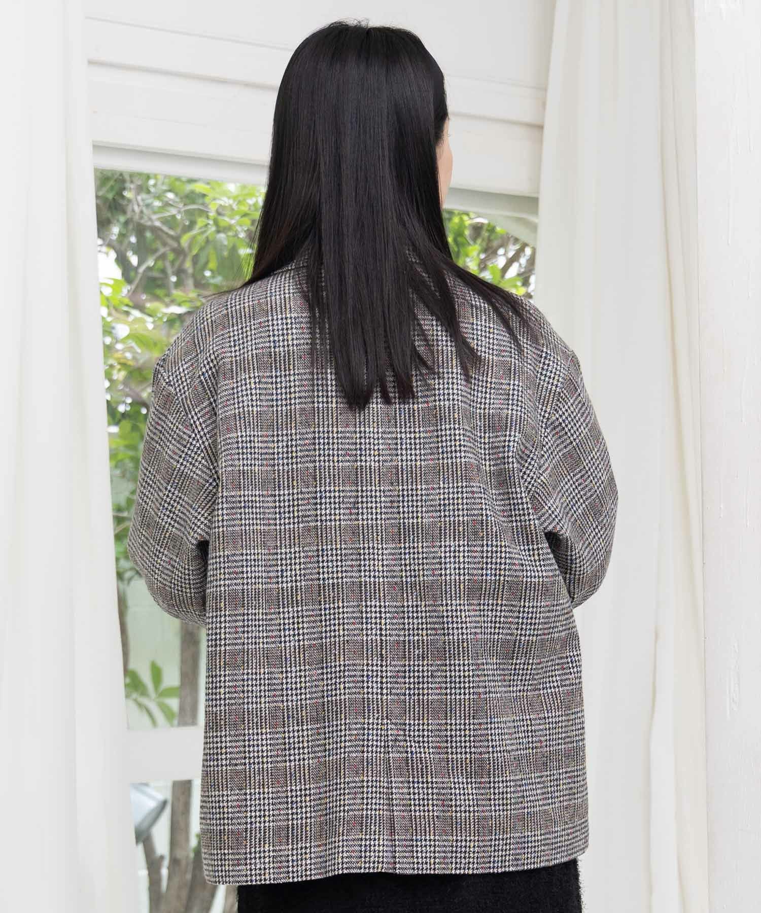 553251：花蝶刺繍のオーバーサイズ チェック柄ジャケットの通販-ScoLar