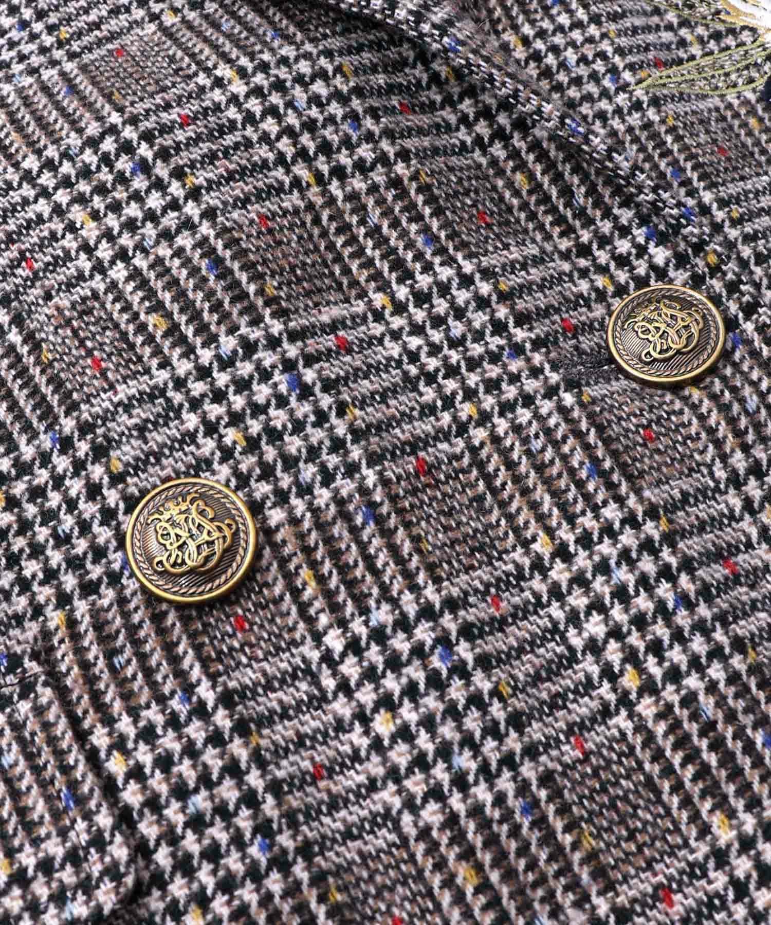 553251：花蝶刺繍のオーバーサイズ チェック柄ジャケットの通販-ScoLar