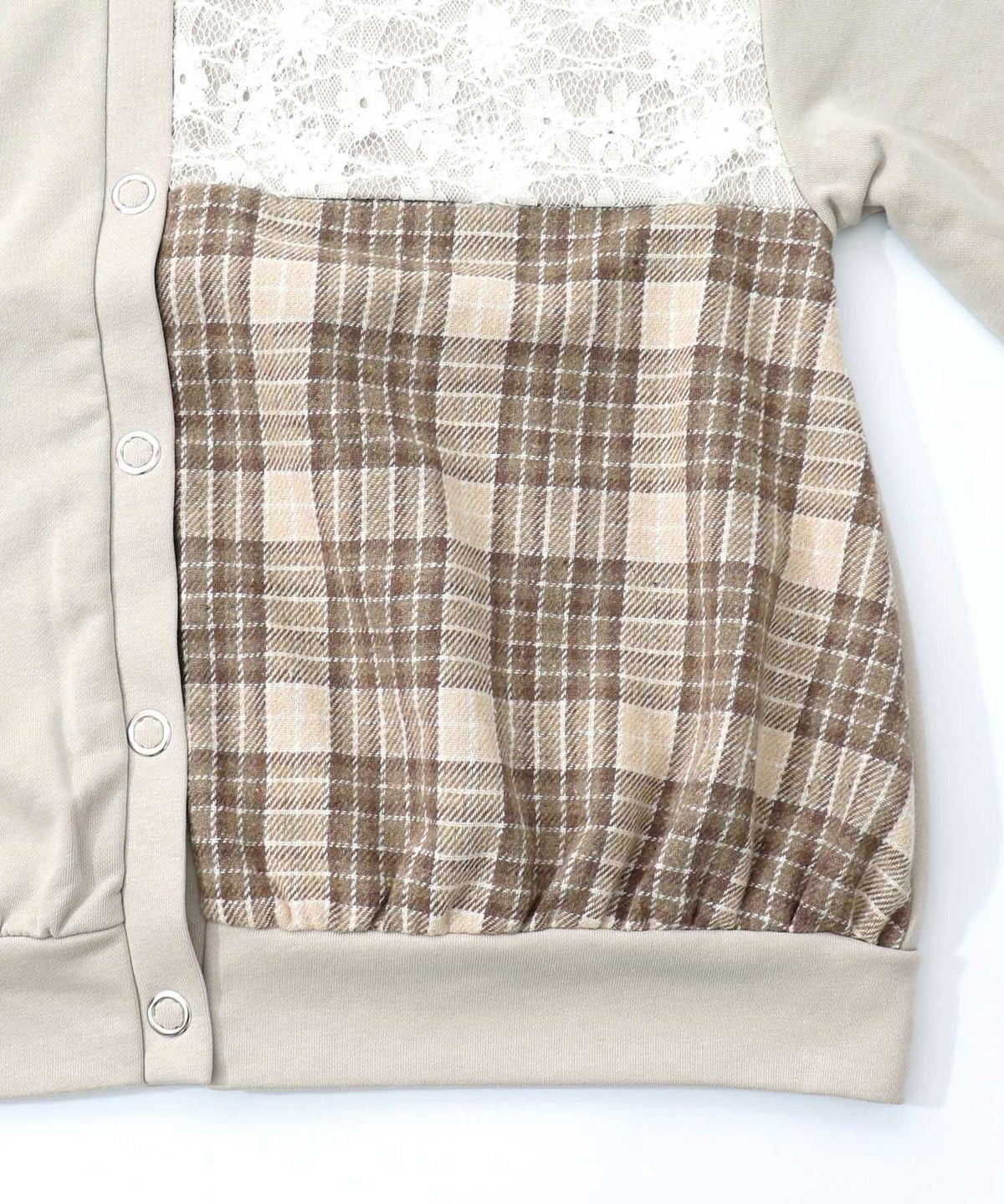 裏毛×起毛レース×チェックの異素材切替カーデ-14