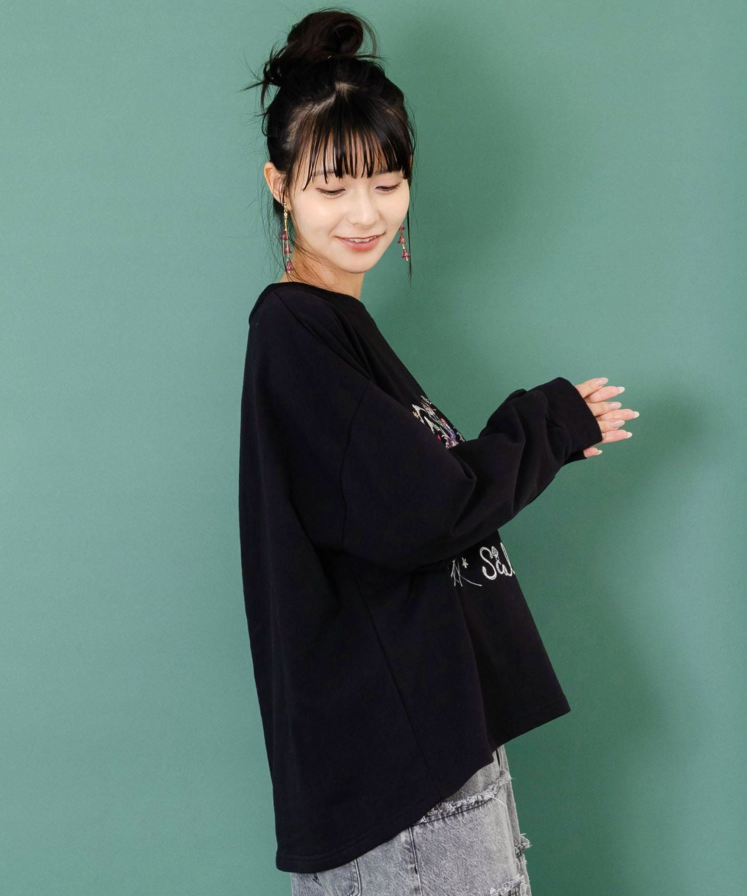 153699：花猫刺繍のミニ裏毛プルオーバーの通販-ScoLar