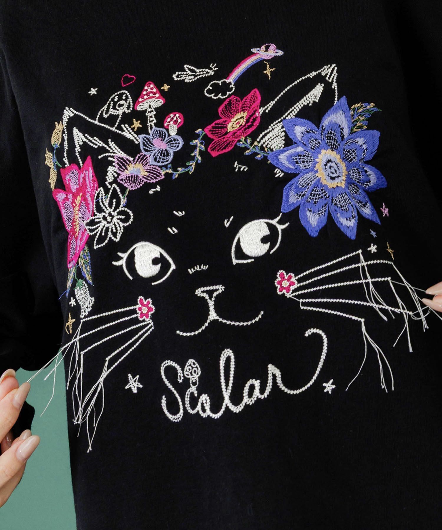153699：花猫刺繍のミニ裏毛プルオーバーの通販-ScoLar