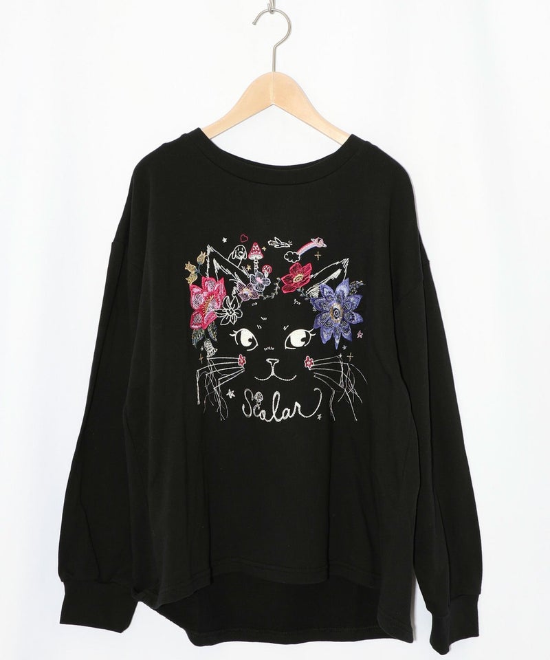 花猫刺繍のミニ裏毛プルオーバー-10