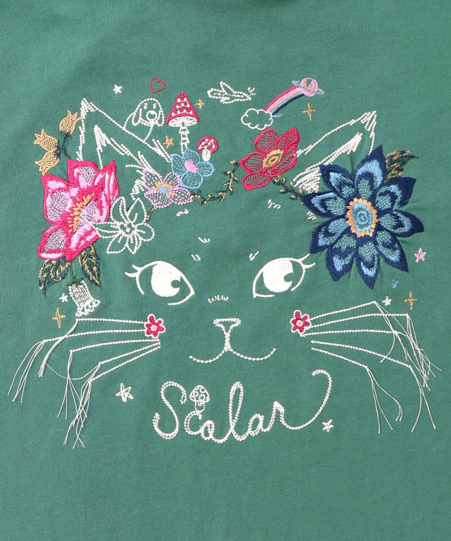 153699：花猫刺繍のミニ裏毛プルオーバーの通販-ScoLar