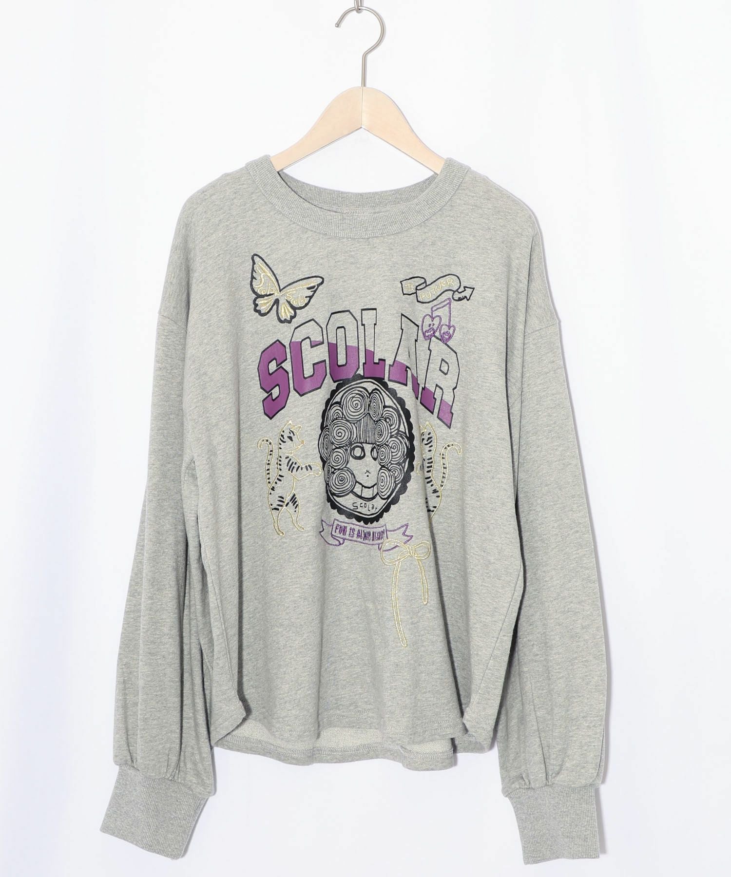 153698：スカラーちゃん×トラ×蝶刺繍 ミニ裏毛プルオーバーの通販-ScoLar