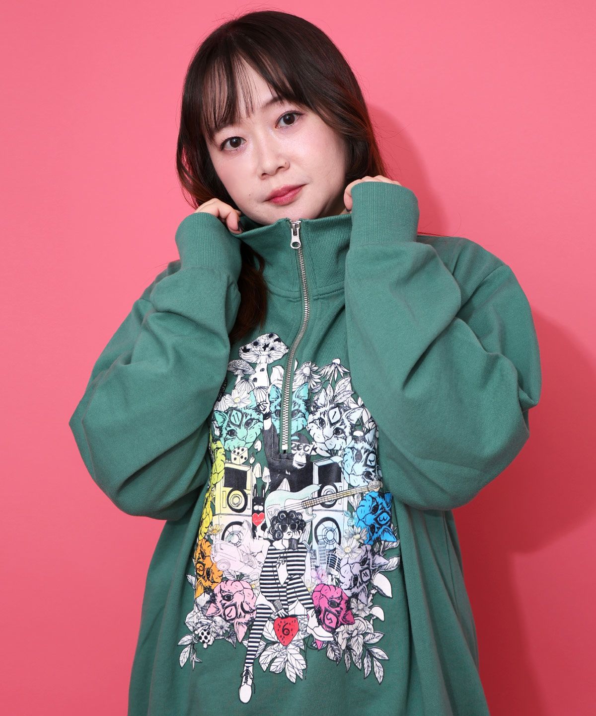 スカラーちゃんと時計と音楽柄裏毛チュニック-1