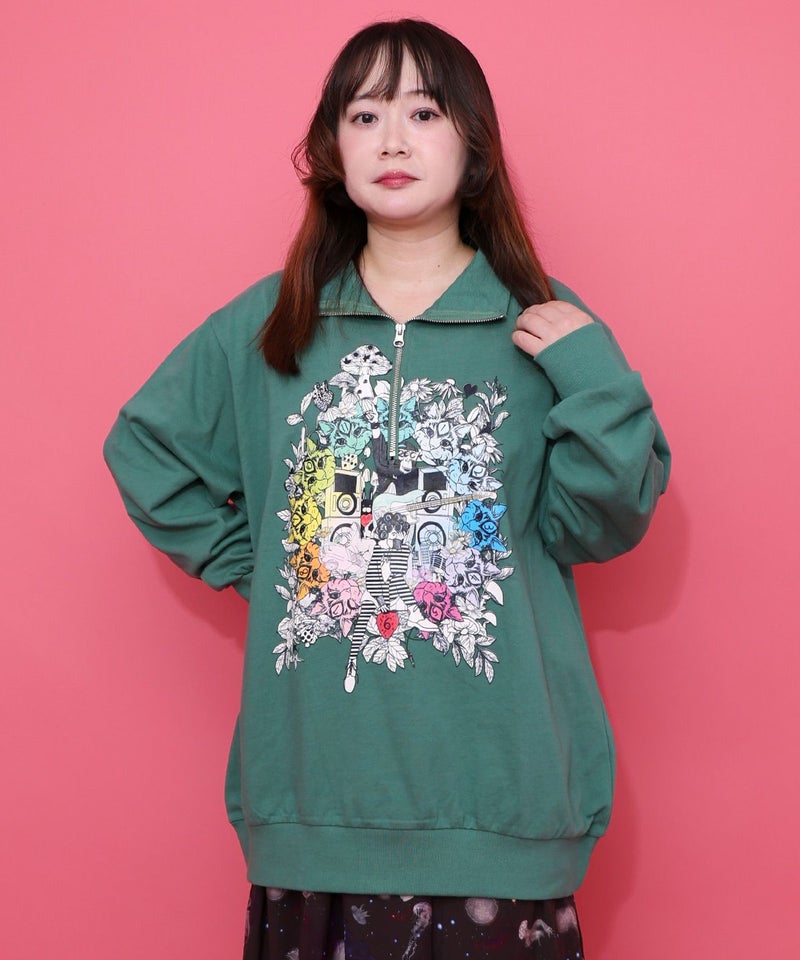 スカラーちゃんと時計と音楽柄裏毛チュニック-2