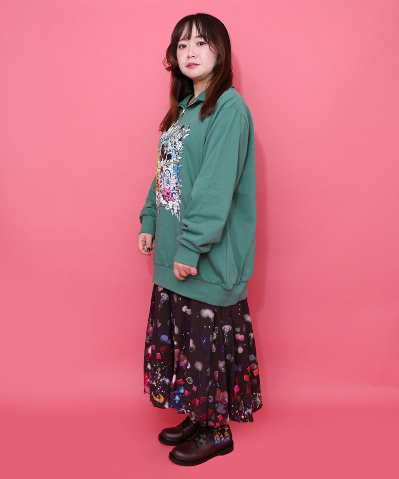 スカラーちゃんと時計と音楽柄裏毛チュニック-4