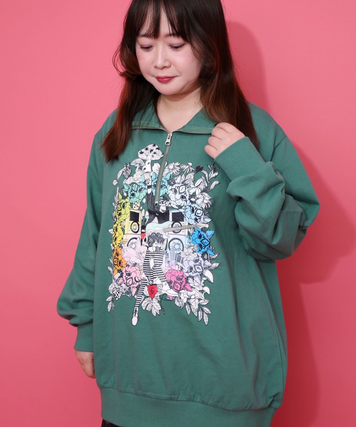 スカラーちゃんと時計と音楽柄裏毛チュニック-7